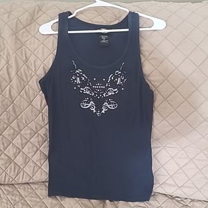 Harley Davidson women's tank top with rhinestones in navy blue and size large.